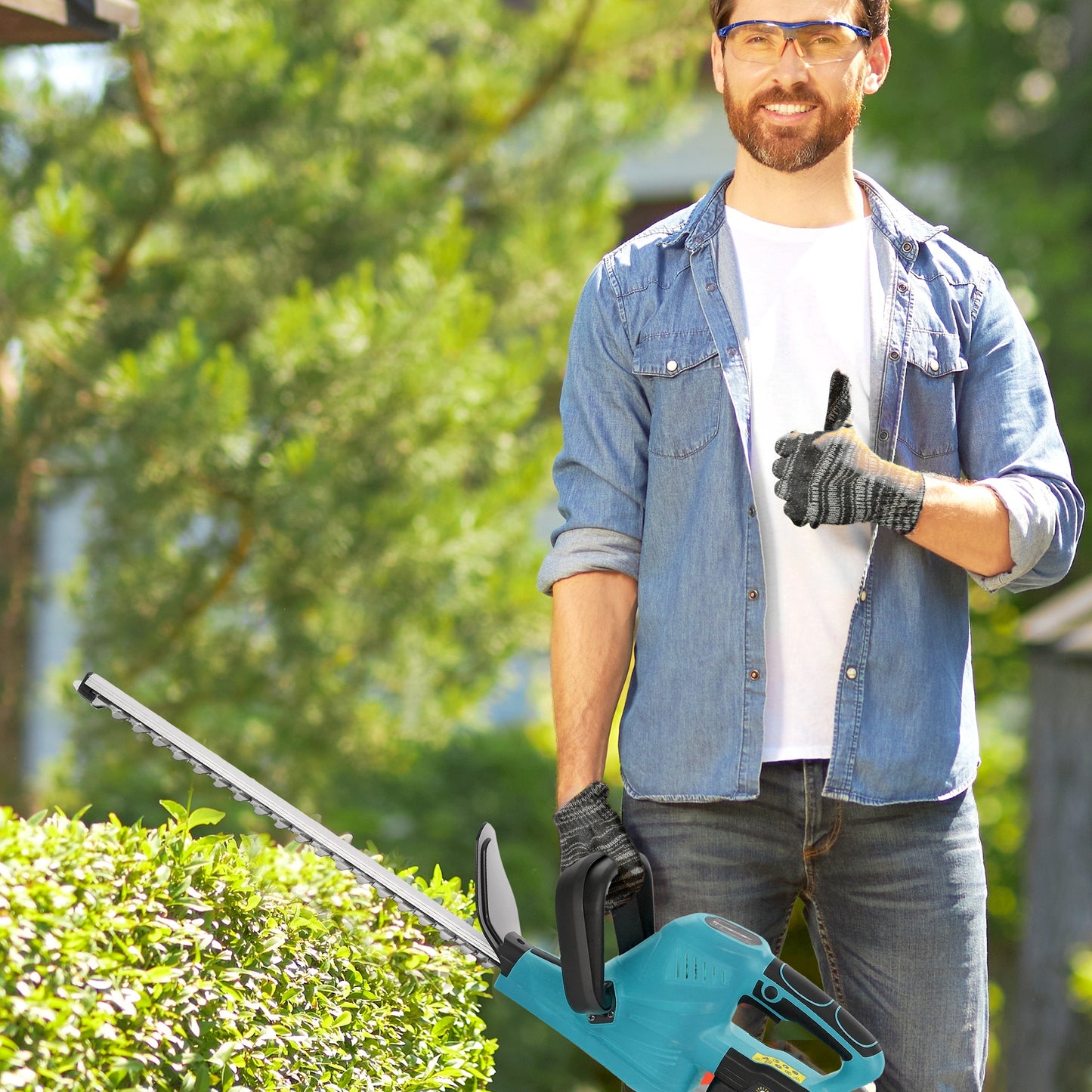20" Cordless Hedge Trimmer, 18V Electric Hedge Cutter with 51cm Dual Action Blade