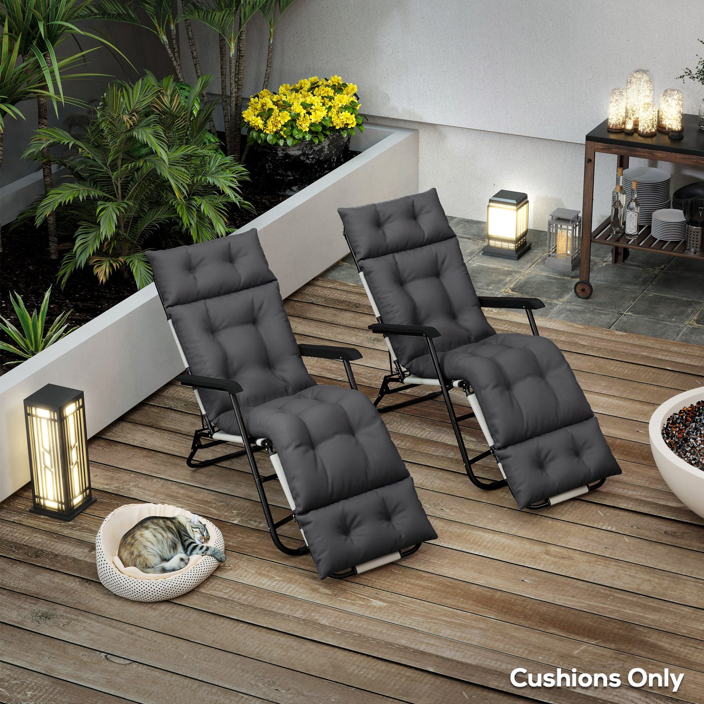 Set of Two 190 x 56cm Sun Lounger Cushions - Dark Grey