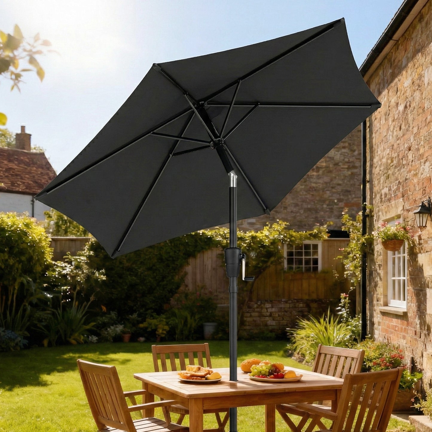 2m Garden Parasol Umbrella, Outdoor Table Parasol Umbrella with Crank Handle, Tilt Function, UV30+ Protection
