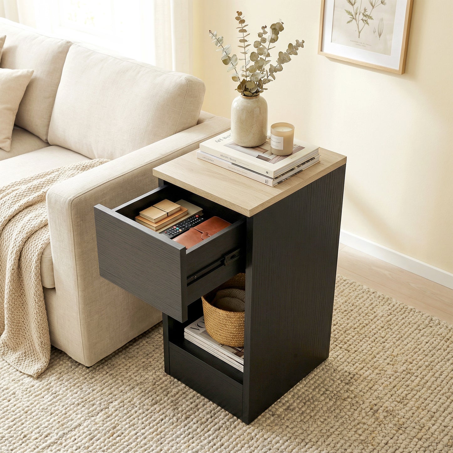 Set of Two Modern Storage Bedside Tables - Black