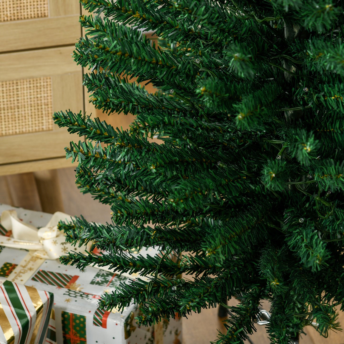 7.5' Artificial Prelit Christmas Trees Holiday Décor with Colourful LED Lights, Pencil Shape, Steel Base