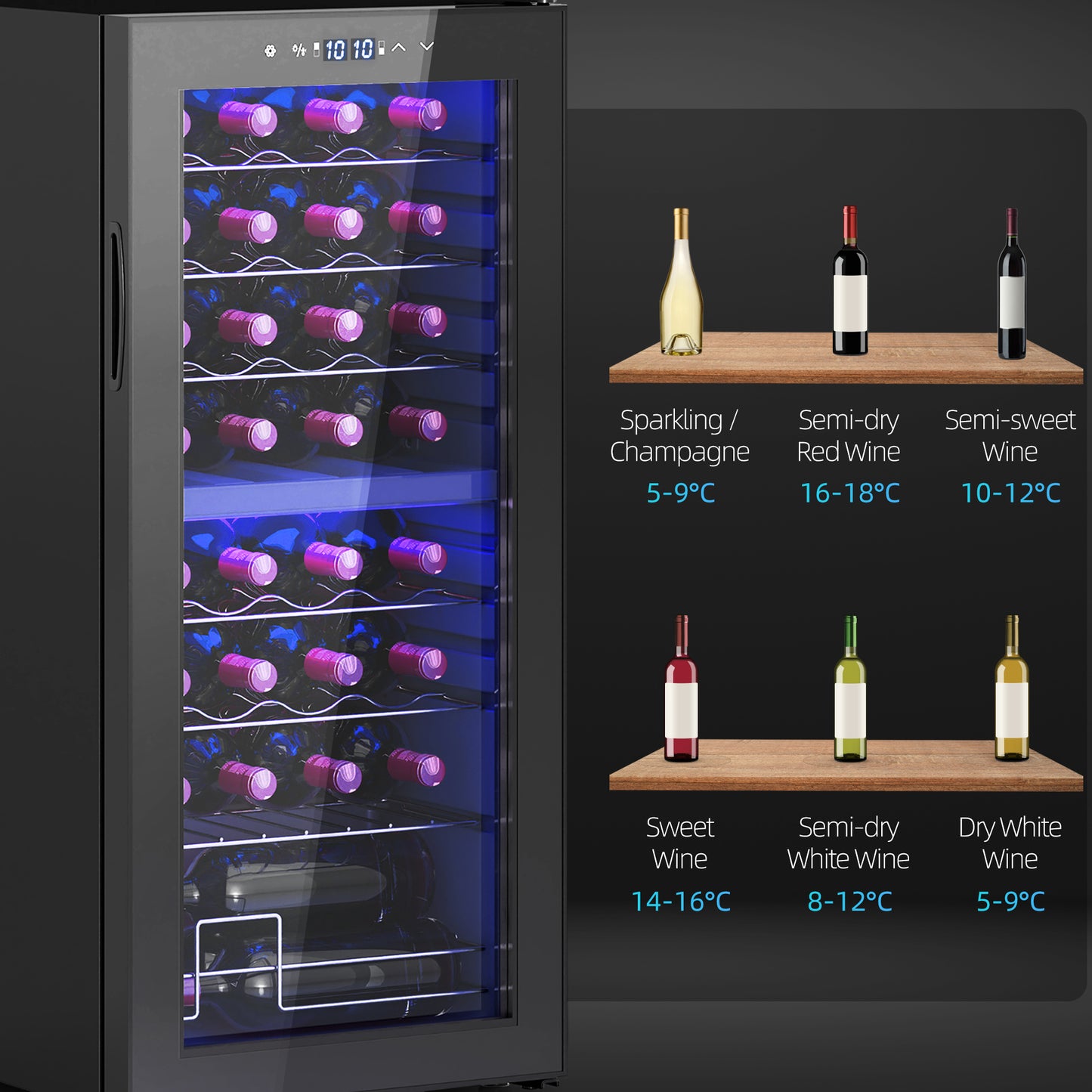 32-Bottle Narrow Wine Fridge, with Lights - Black