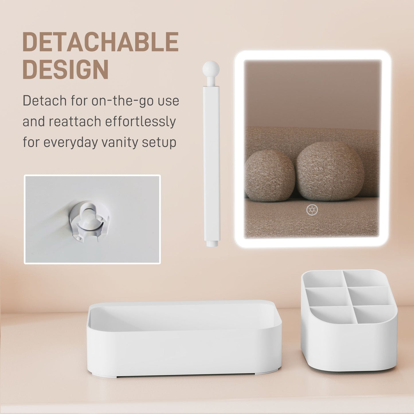 Makeup Mirror with Lights, Rechargeable Vanity Mirror w/ Touch Screen, 2 Lighting Modes and 180° Rotation, White