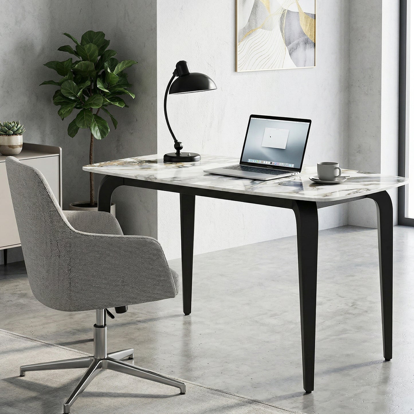 Dining Table for 4, Modern Kitchen Table with Sintered Stone Tabletop, Metal Legs, White