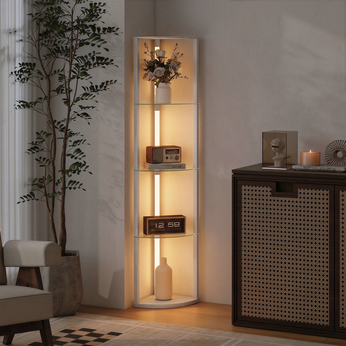 LED Floor Lamp with Shelves, Dimmable Standing Lamp with Foot Switch for Living Room, Bedroom, Grey