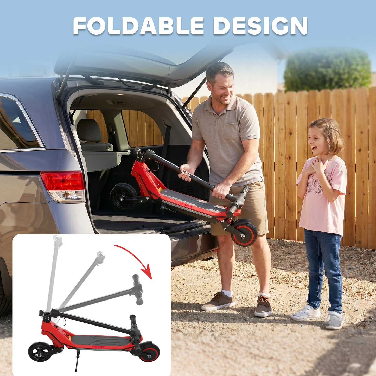 Electric Scooter for Kids, Foldable E Scooter for Age Age 6+ with LED Display, RGB lights, Up to 16km/h, Red