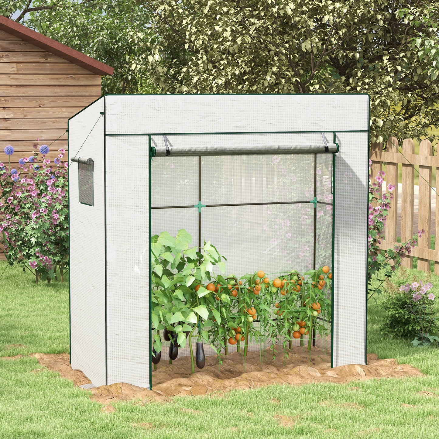 PE Cover Walk-in Outdoor Greenhouse, White