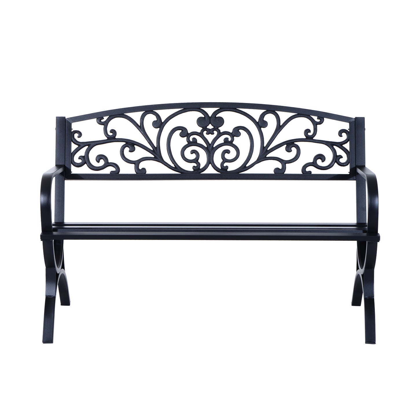 127L x 60W x 85H cm Powder Coated Garden Bench for Patio Backyard, Steel-Black