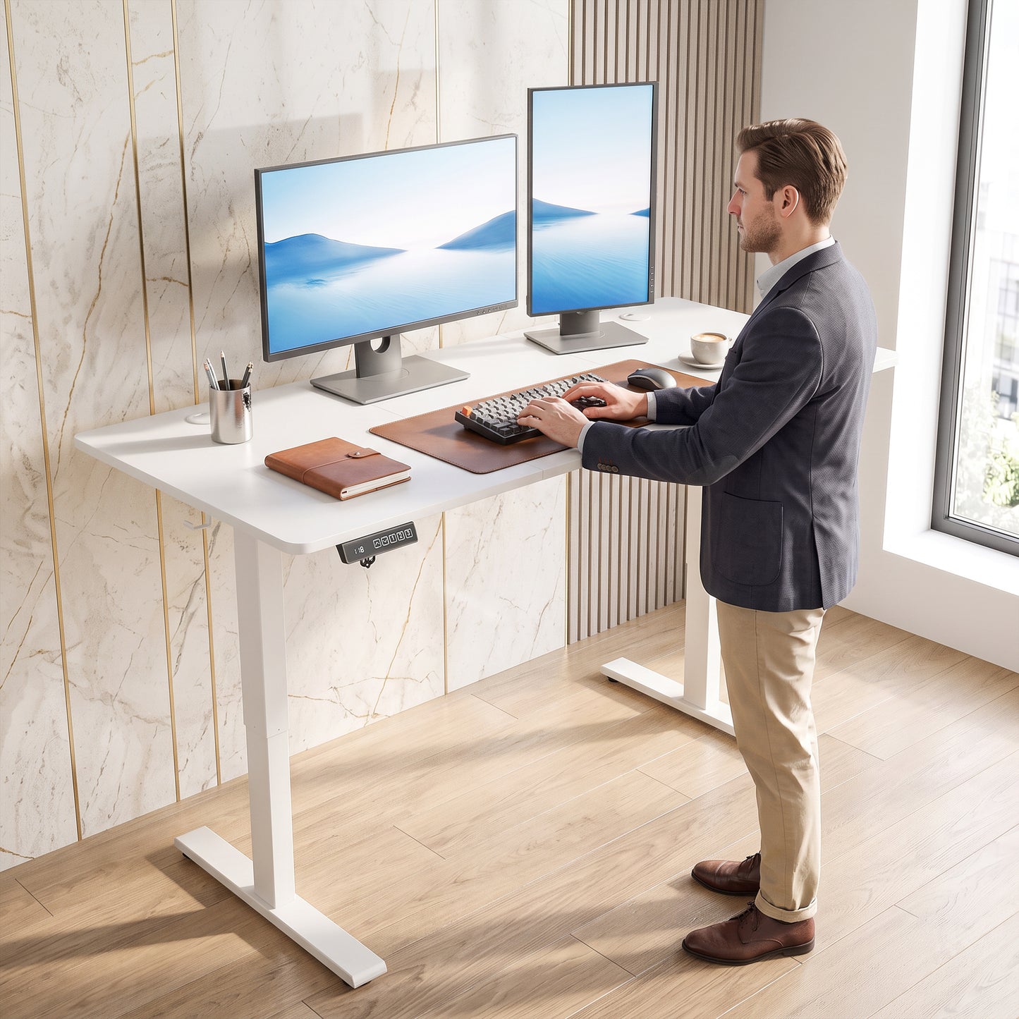 72-118cm Adjustable Electric Standing Desk with LED Display - White