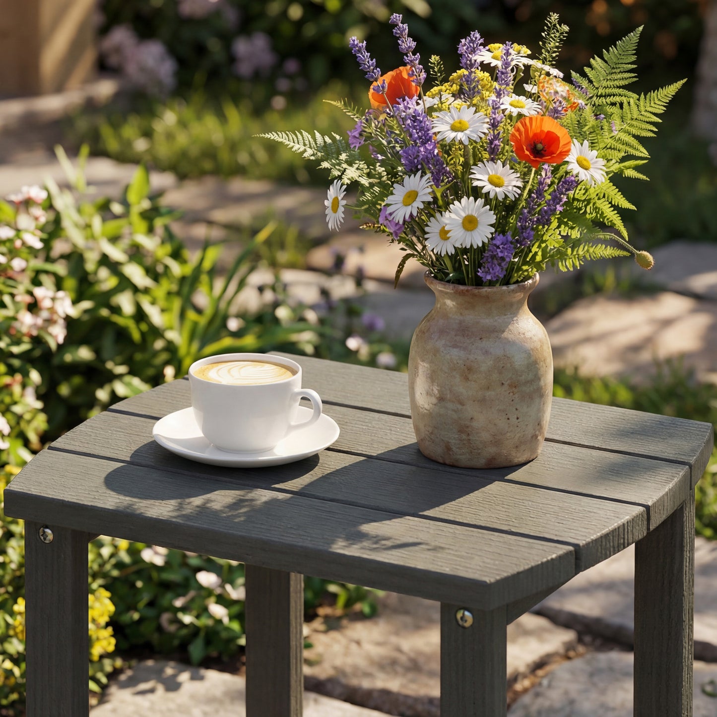 Outdoor Side Table, Garden Coffee Table, All-Weather Adirondack Side Table for Garden, Beach, Indoor Outdoor, Grey