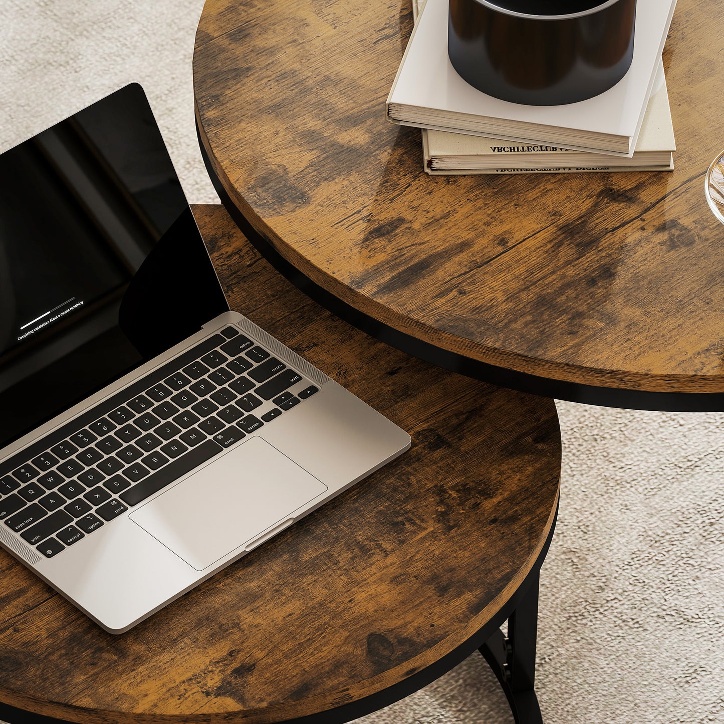 Set of Two Wood-Effect Stacking Tables - Rustic Brown
