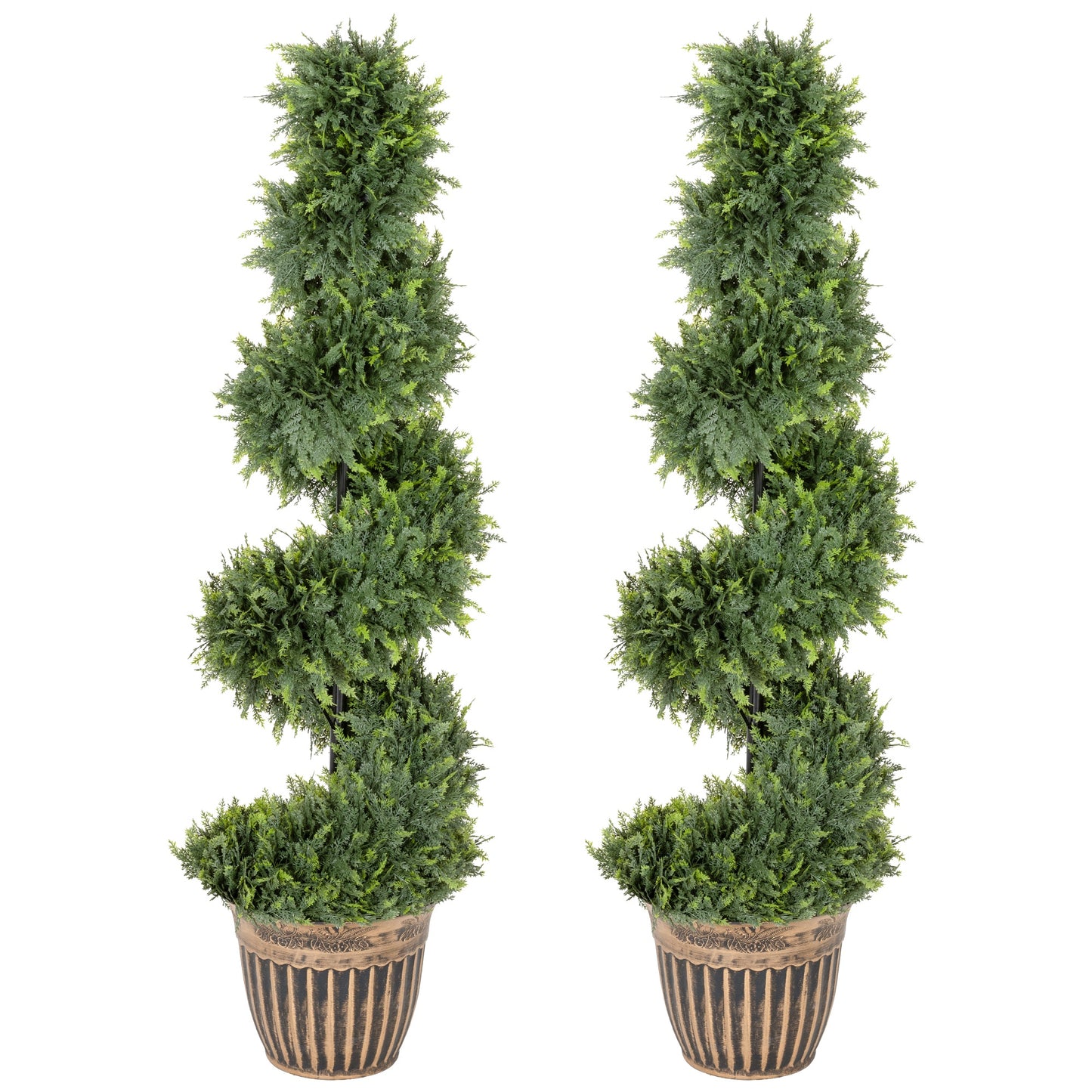 Set of 2 Artificial Plants, Topiary Spiral Cypressd Trees with Pot, for Home Indoor Outdoor Decor, 120cm