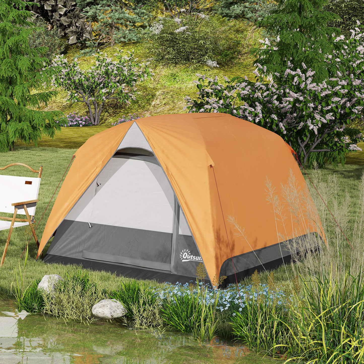 3-4 Person Camping Tent, Easy Set Up Waterproof Dome Tent with Sewn-in Groundsheet, Mesh Windows