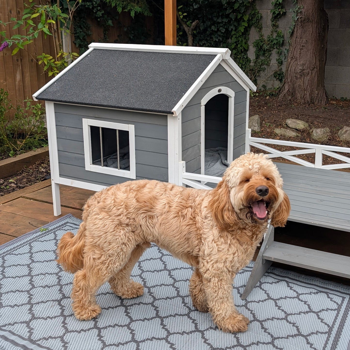 Small/Medium Dog House with Porch, Grey