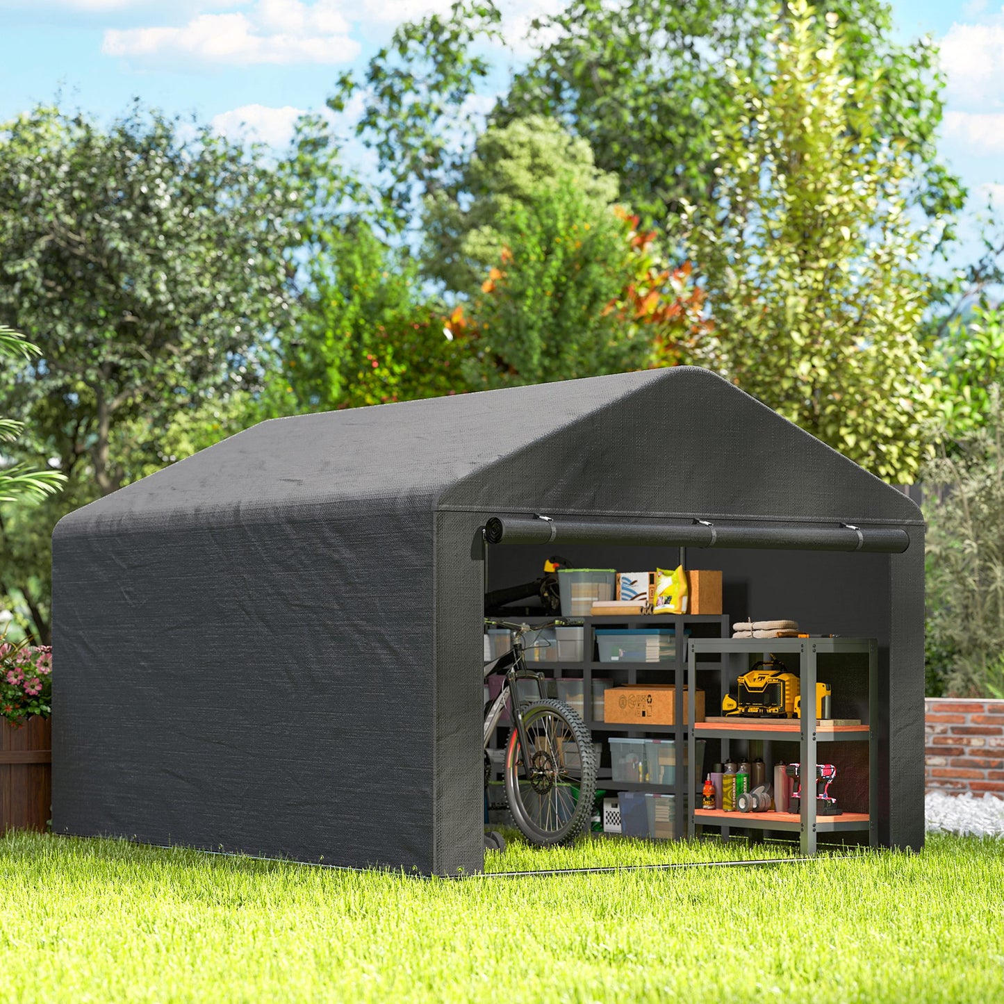 6.6 x 7.8ft Outdoor Garden Storage Shed, Waterproof Bike Tent with Roll-up Zipper Door, Galvanised Metal Frame