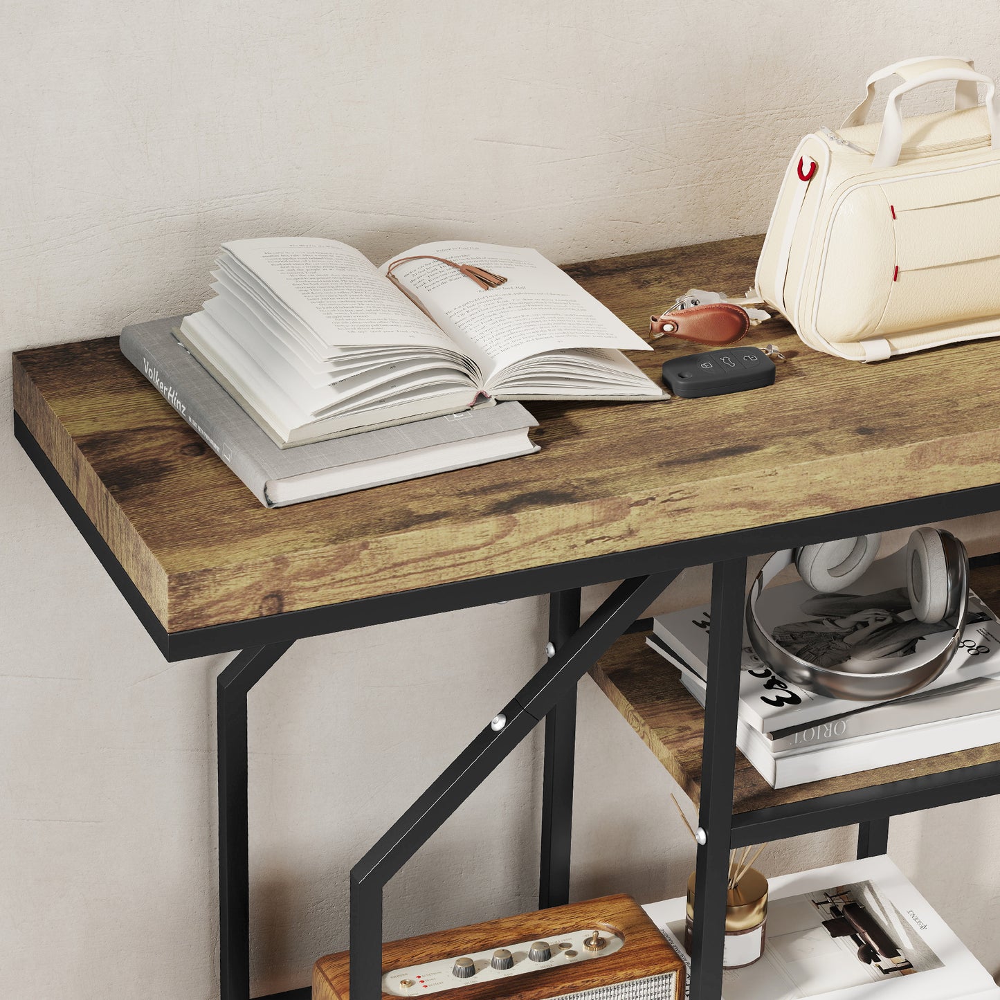 4-Tier Industrial Console Table - Rustic Brown