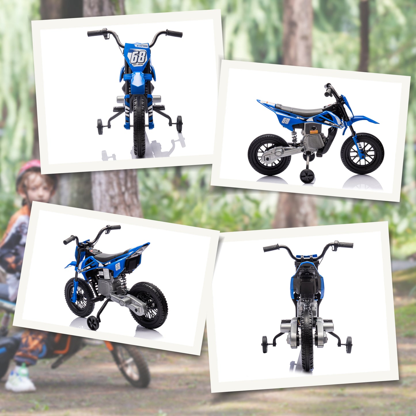 12V Kids Electric Motorbike, Kids Electric Ride on motorcycle w/ Twist Grip Throttle, Training Wheels, Blue