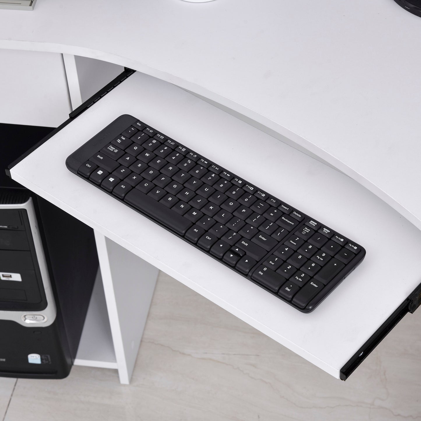 L-Shaped Corner Computer Desk w/ 2 Shelves Wide Worktop Keyboard Tray Drawer & CPU Stand Home Office Study Bedroom Furniture