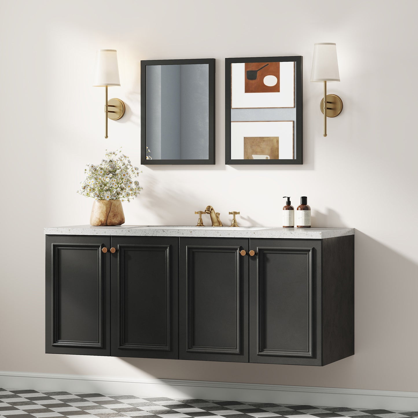 Wall Bathroom Mirror, 30 x 40 cm Wall-Mounted Mirror for Living Room, Bedroom, Hallway, Set of 2, Black
