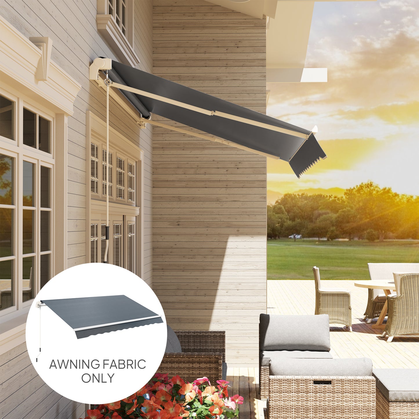 Awning Replacement Canopy, Water Resistant UPF 50+ Sun Shade Cover for 3 x 2.5 m Garden Awning (Fabric Only), Grey