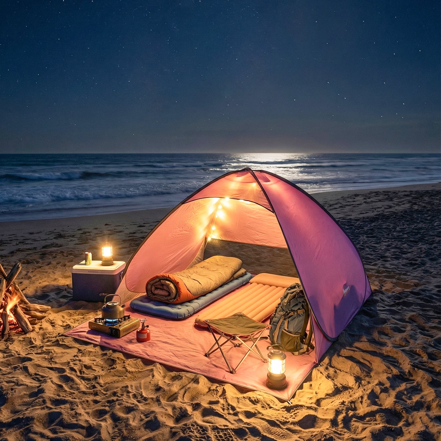 Pop up Beach Tent, UV 50+ Sun Shelter with Carry Bag, 2x1.5m for 2-3 Person, Pink