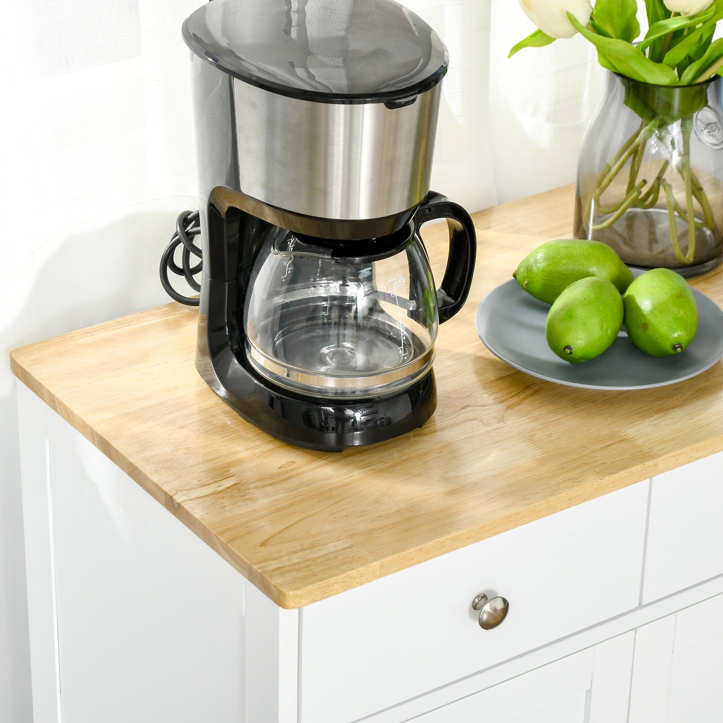 Kitchen Storage Sideboard with Solid Wood Top