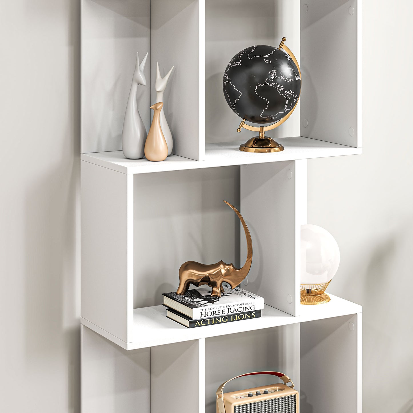 Bookcase, S-Shaped Wooden Bookshelf, 5 Tiers Freestanding Storage Shelf, Home Office Display Stand Rack, White