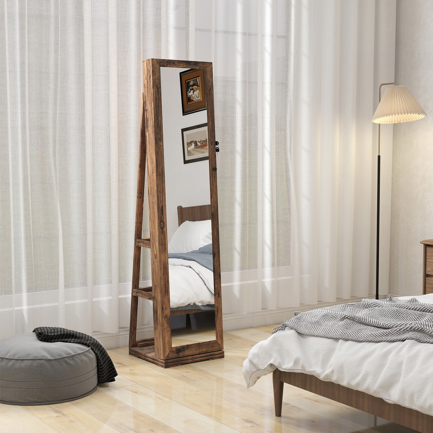 360° Swivel Jewellery Cabinet, Free Standing Full Length Mirror with Storage