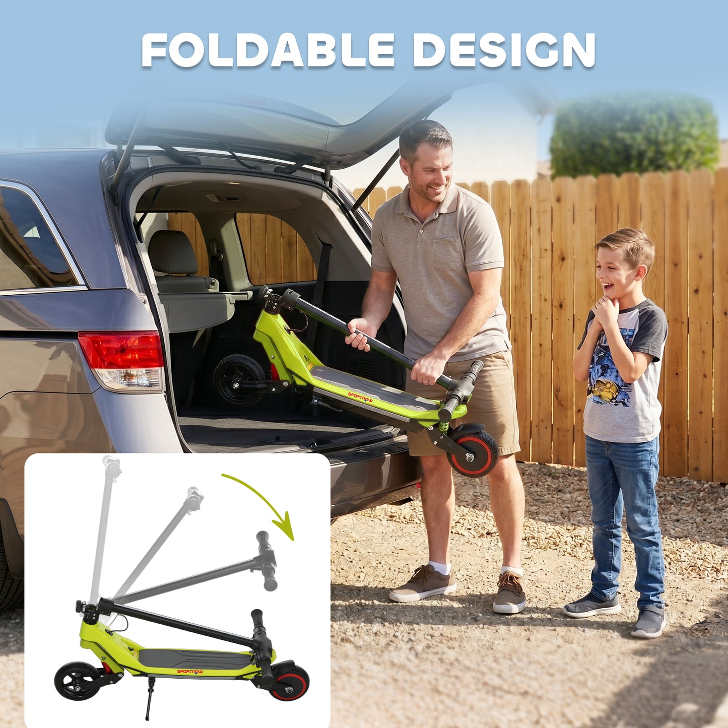 Electric Scooter for Kids, Foldable E Scooter for Age Age 6+ with LED Display, RGB lights, Up to 16km/h, Green