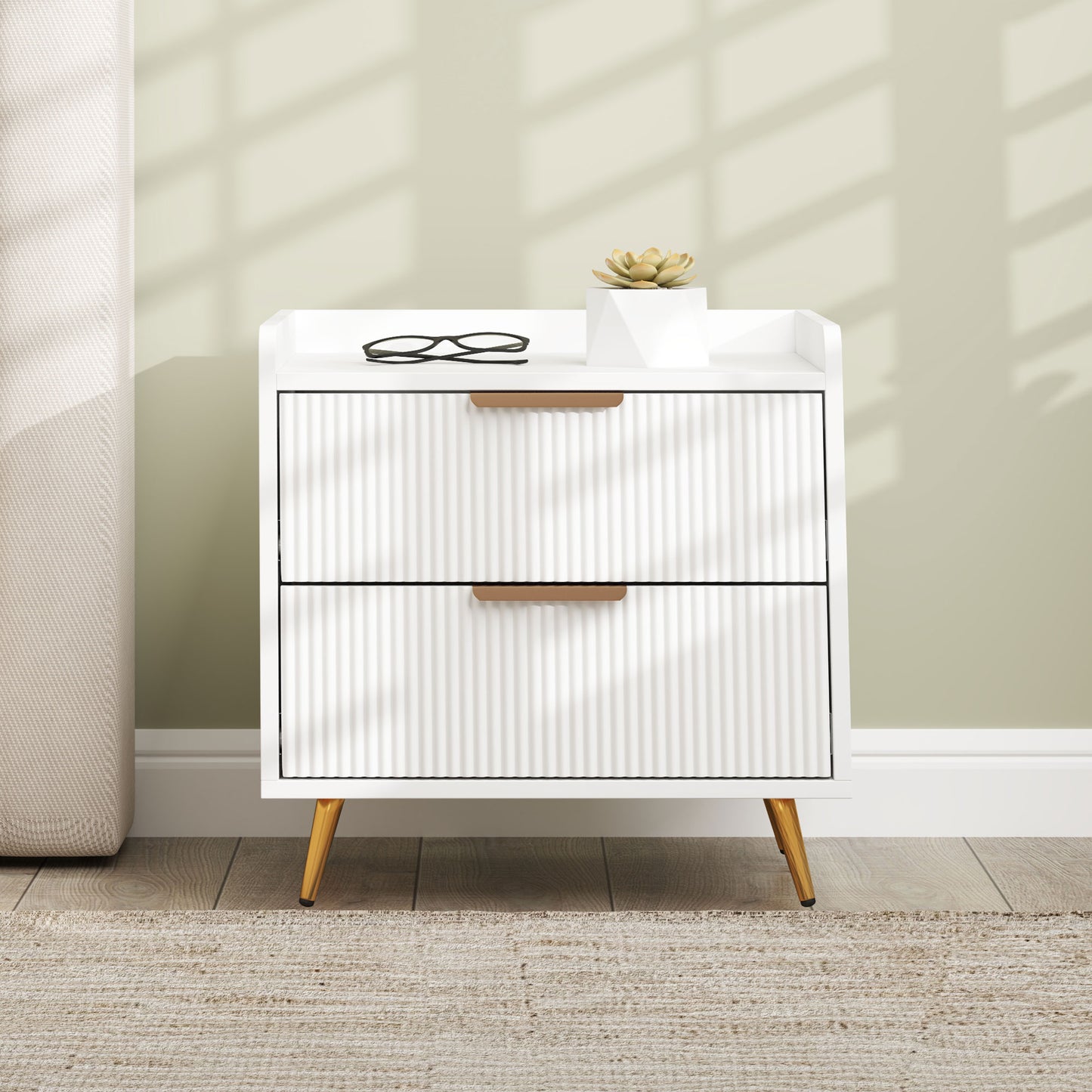 Elegant Two-Drawer Bedside Table - White