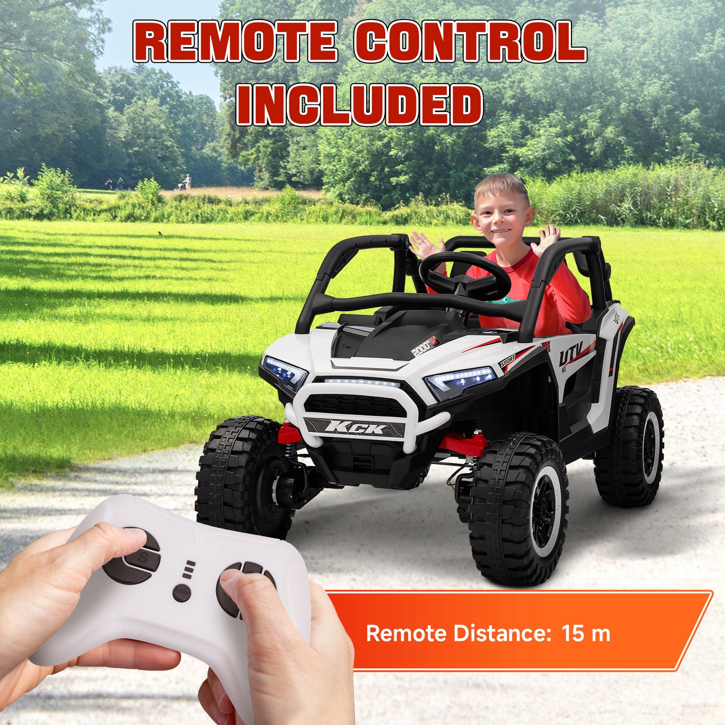 2 Seater 24V 7AH Ride on Truck, Battery Powered Electric Ride On Car w/ Remote, Suspension, 3 Speeds, White