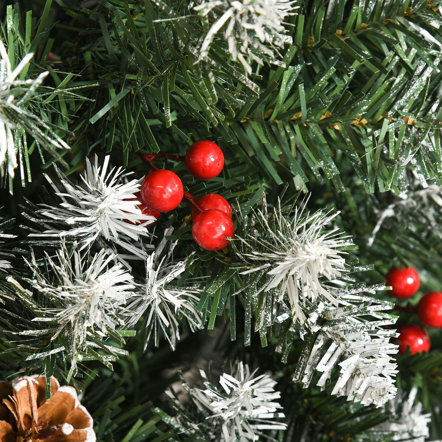 6FT Artificial Christmas Tree Xmas Pencil Tree with Red Berries and Pinecones Holiday Home Indoor Decoration with Foldable Fe