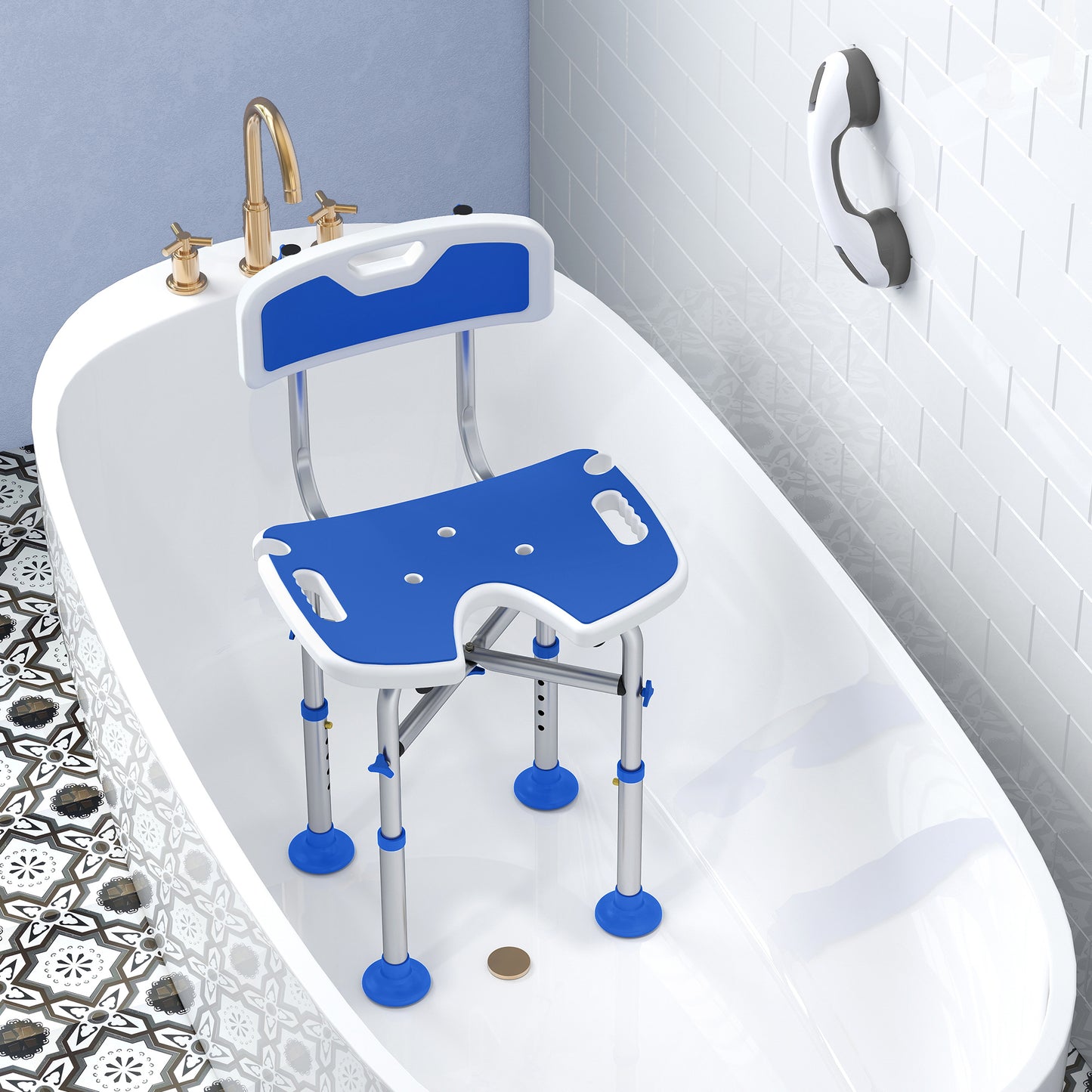 Shower Chair with U-Shaped Cutout, Height Adjustable Bath Bench, Padded Shower Stool for Elderly, Senior, Disabled, Blue