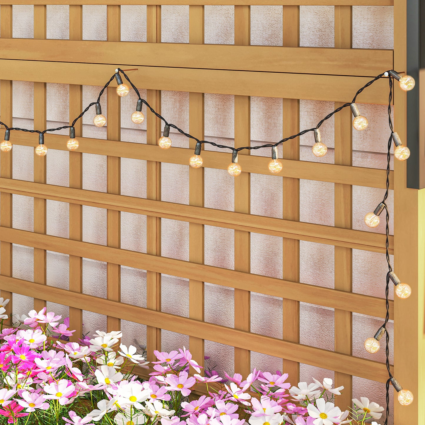 Raised Bed with Drainage Holes, Wood Planter with Trellis for Climbing Plants to Grow Vegetables, Flowers, Yellow