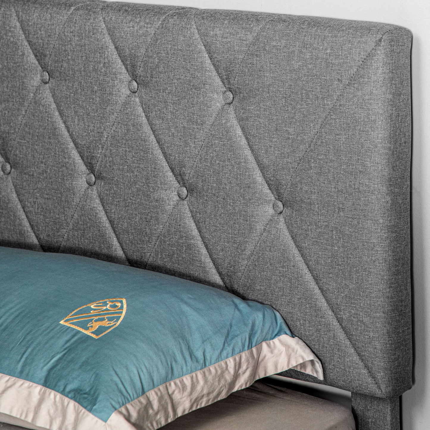 Double Bed Frame with 5-Level Adjustable Linen Upholstered Headboard 145W x 196D x 120Hcm, Grey