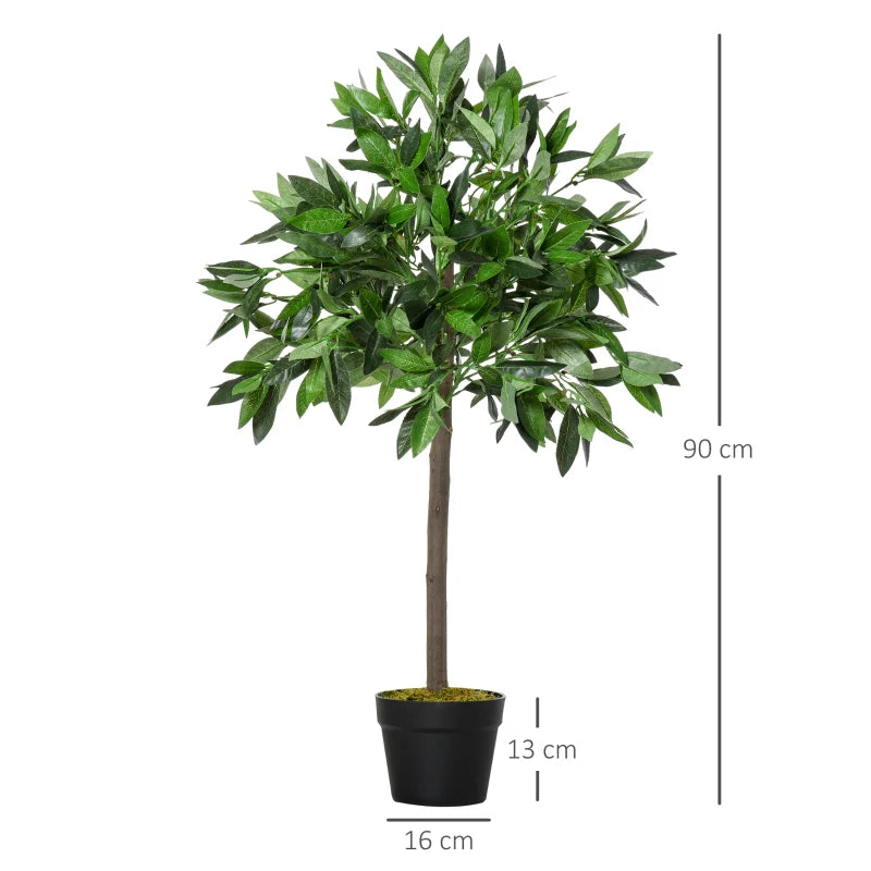 Artificial Bay Laurel Topiary Trees with Pot - Set of 2 (90cm/3FT)