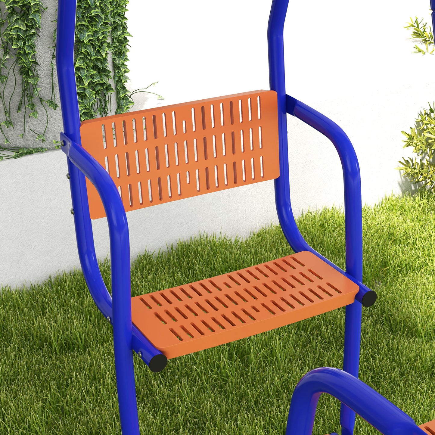 Three-In-One Kids Metal Swing Set with Swing, Glider, Rocking Chair Swing, for Ages 3+ years - Orange and Blue