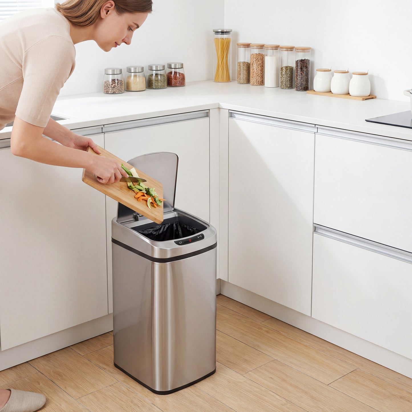 12L Sensor Bin, Automatic Touchless Motion Sensor Kitchen Bin with Fingerprint Resistant Stainless Steel, Silver