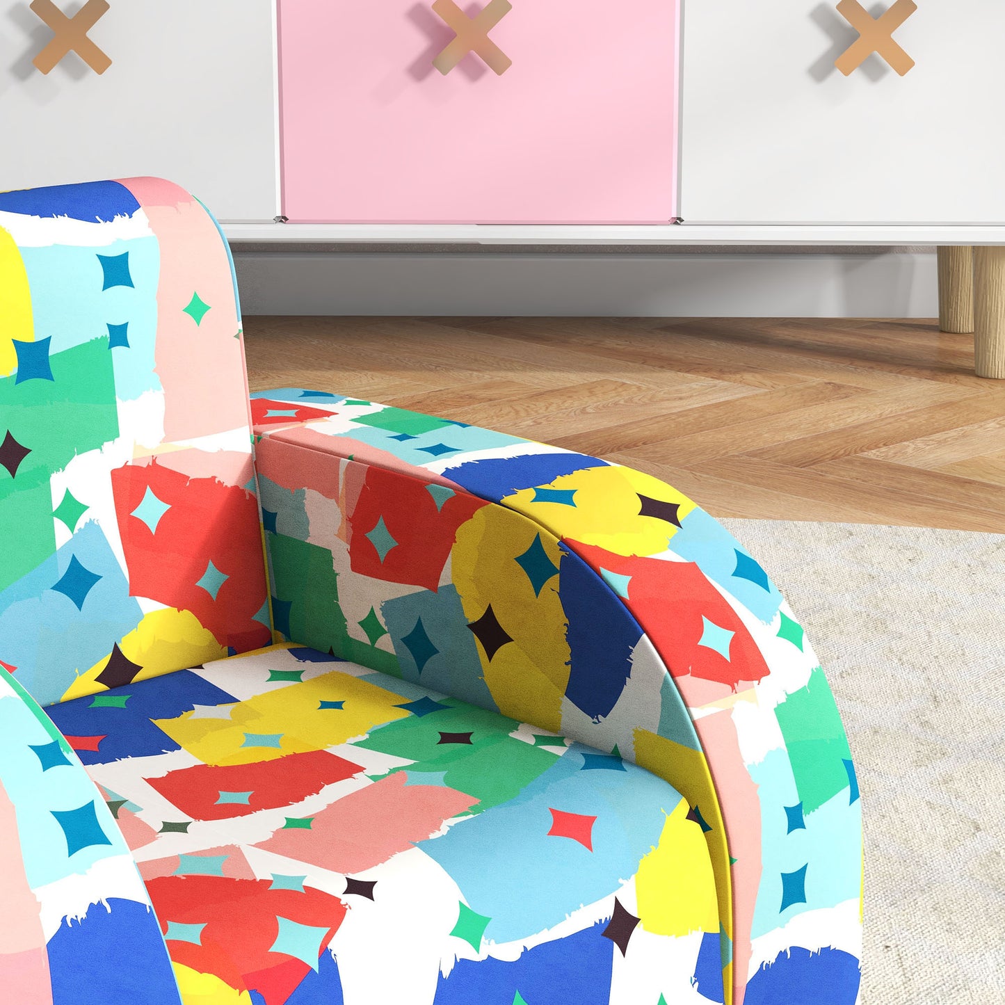 Foldable Toddler Chair Soft Snuggle Sponge Filled for Bedroom Playroom, Aged 18 Months to 3 Years - Multicoloured