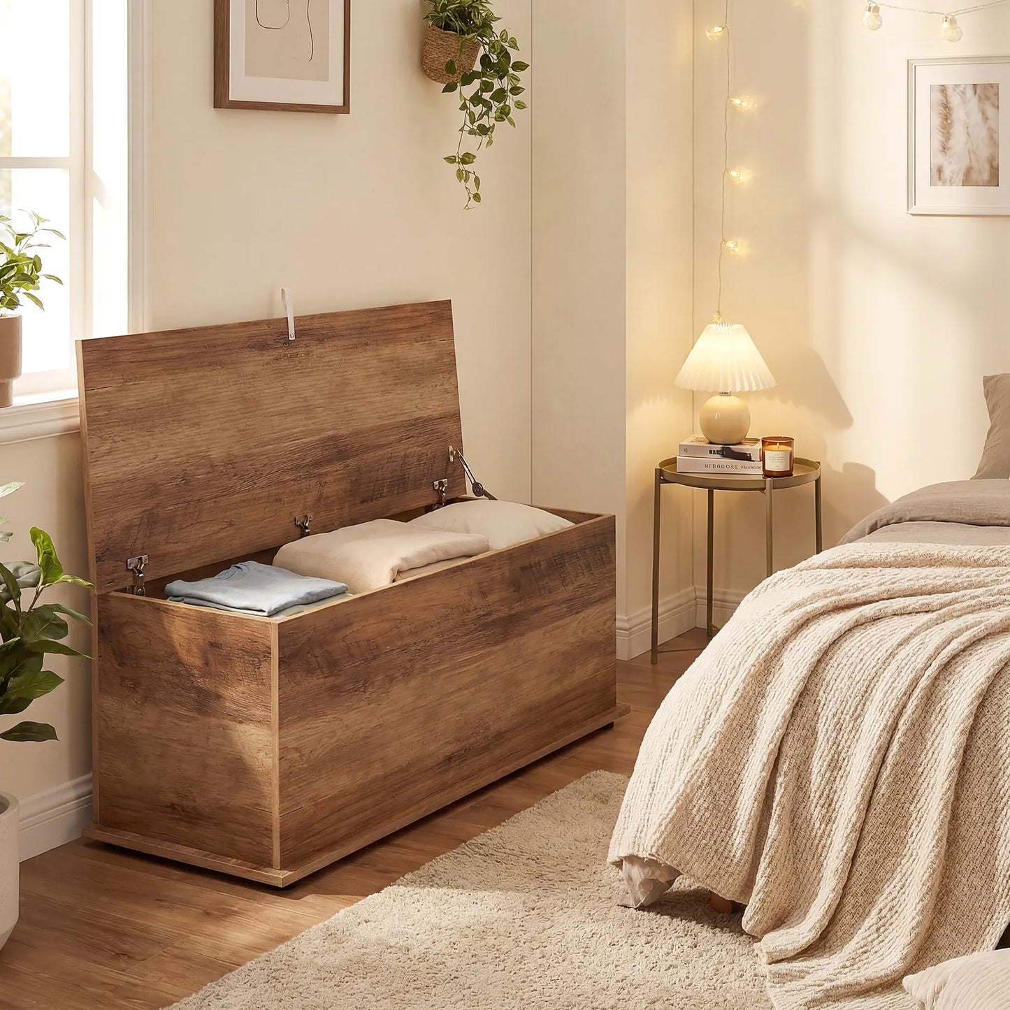 Storage Chest, Large 113L Blanket Box, Shoe Bench with Safety Hinged Lid, Storage Trunk, Bed End Bench for Bedroom, Hallway