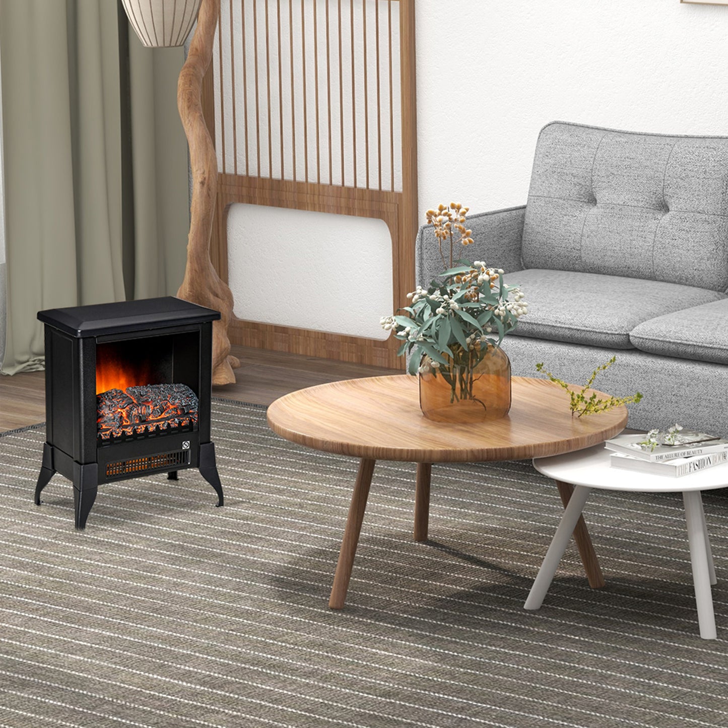 Electric Fireplace Stove, Free Standing Fireplace Heater with Realistic Flame Effect, Dual Power Settings (1800-2000W)