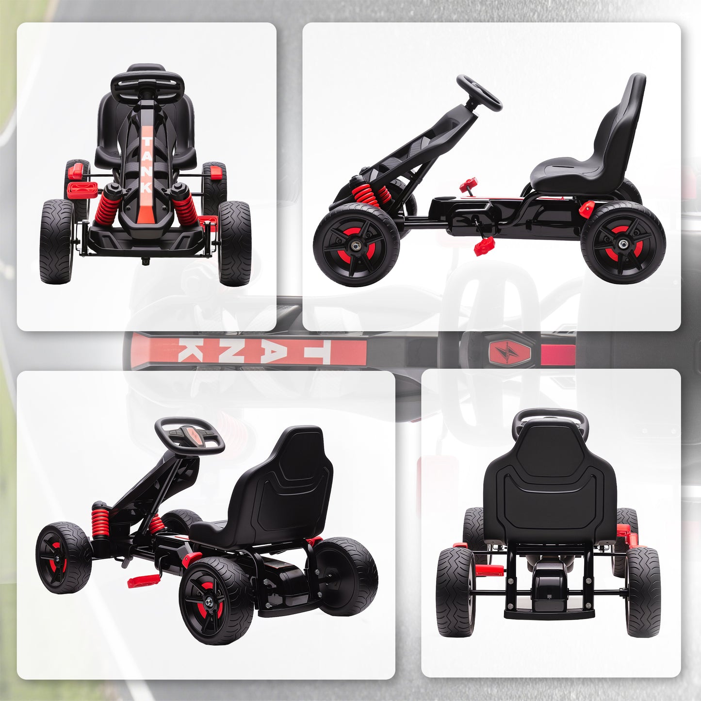 Pedal Go Kart for Kids Aged 3-6 Years, with Freewheel System, Brake, EVA Anti-Slip Wheels, Red
