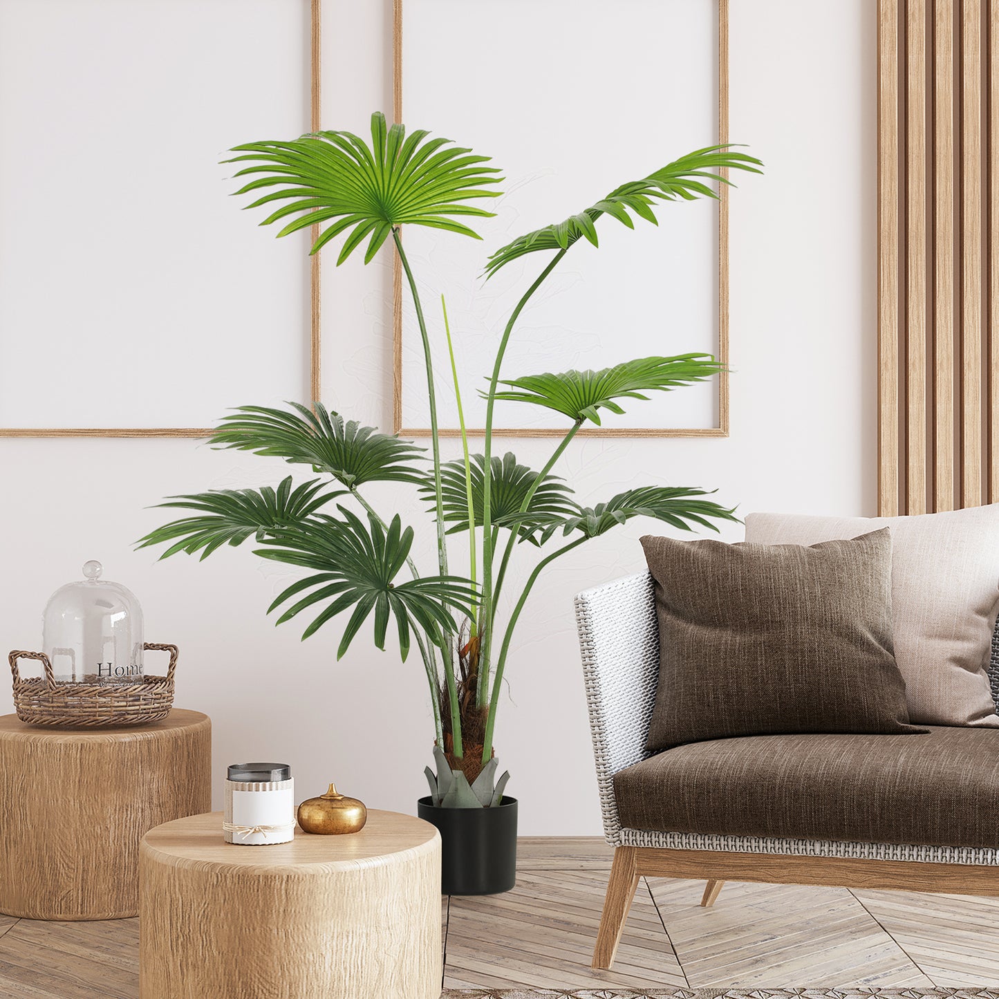 145cm Artificial Palm Tree, Decorative Artificial Plant with Lifelike PEVA Leaves and Coconut Coir
