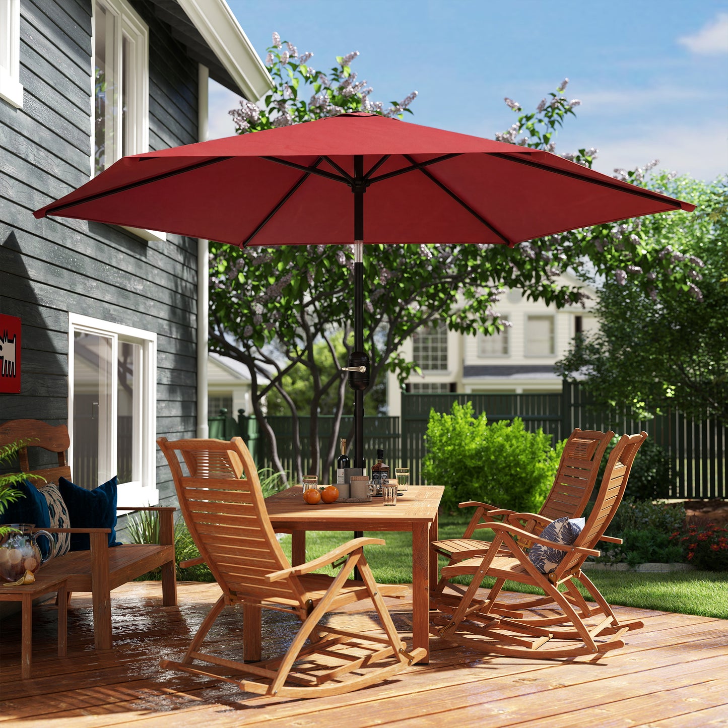 2.6 m Garden Parasol Umbrella with Aluminium Pole, Outdoor Patio Umbrella with Tilt and Crank, Vent, Wine Red