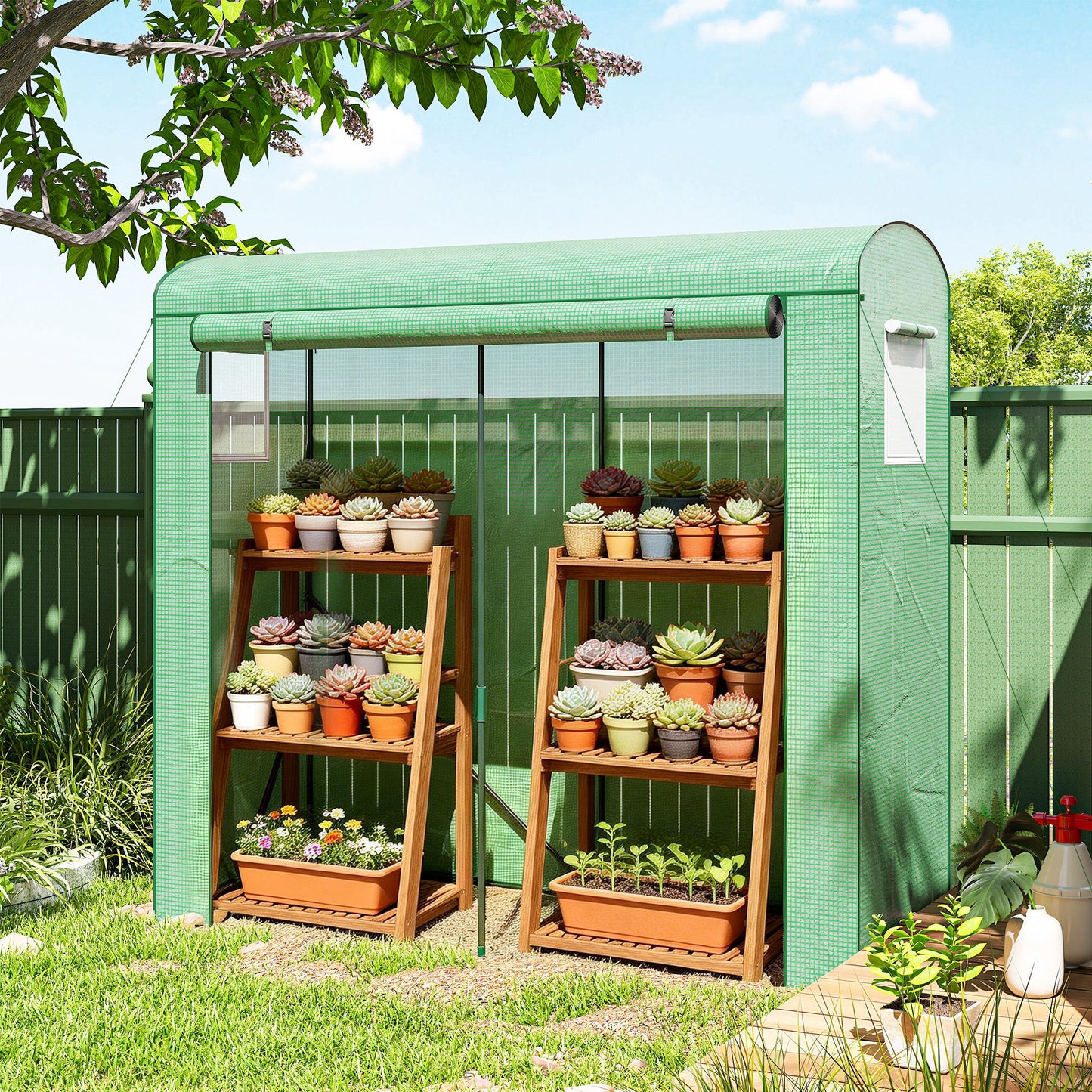 Mini Greenhouse, Garden Tomato Growhouse with Roll-Up Door and 2 Mesh Windows, PE Cover, 200 x 75 x 188 cm, Green
