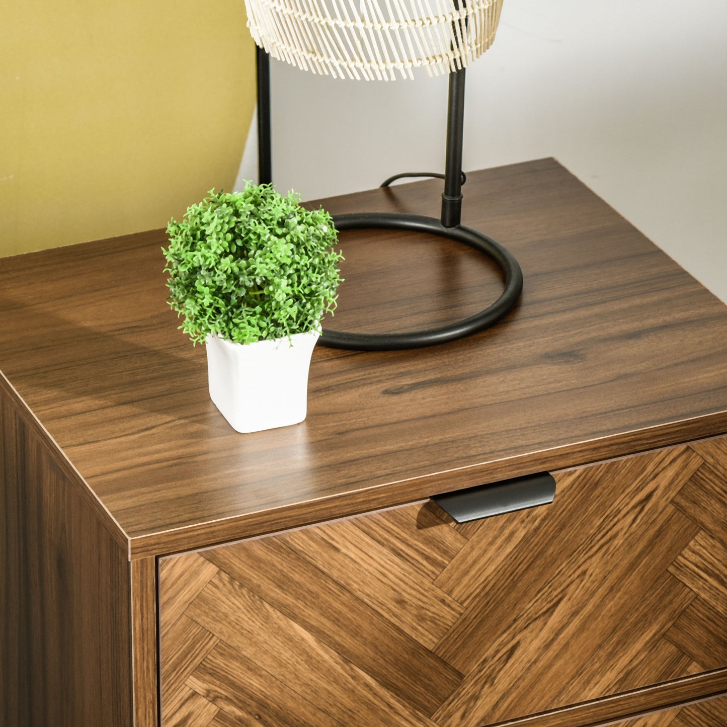 Bedside Table with Two Drawers, Side Cabinet Storage Unit with Metal Handles, Organisation Furniture for Living Room