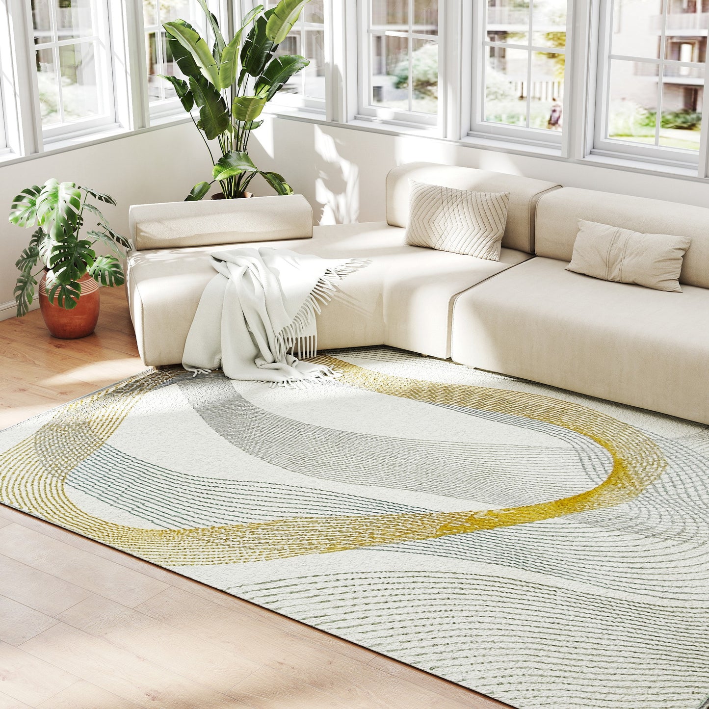 Modern Area Rug, Machine Washable Rug, Allergy-Friendly Floor Carpet for Living Room, Bedroom, Dining Room, Home Office