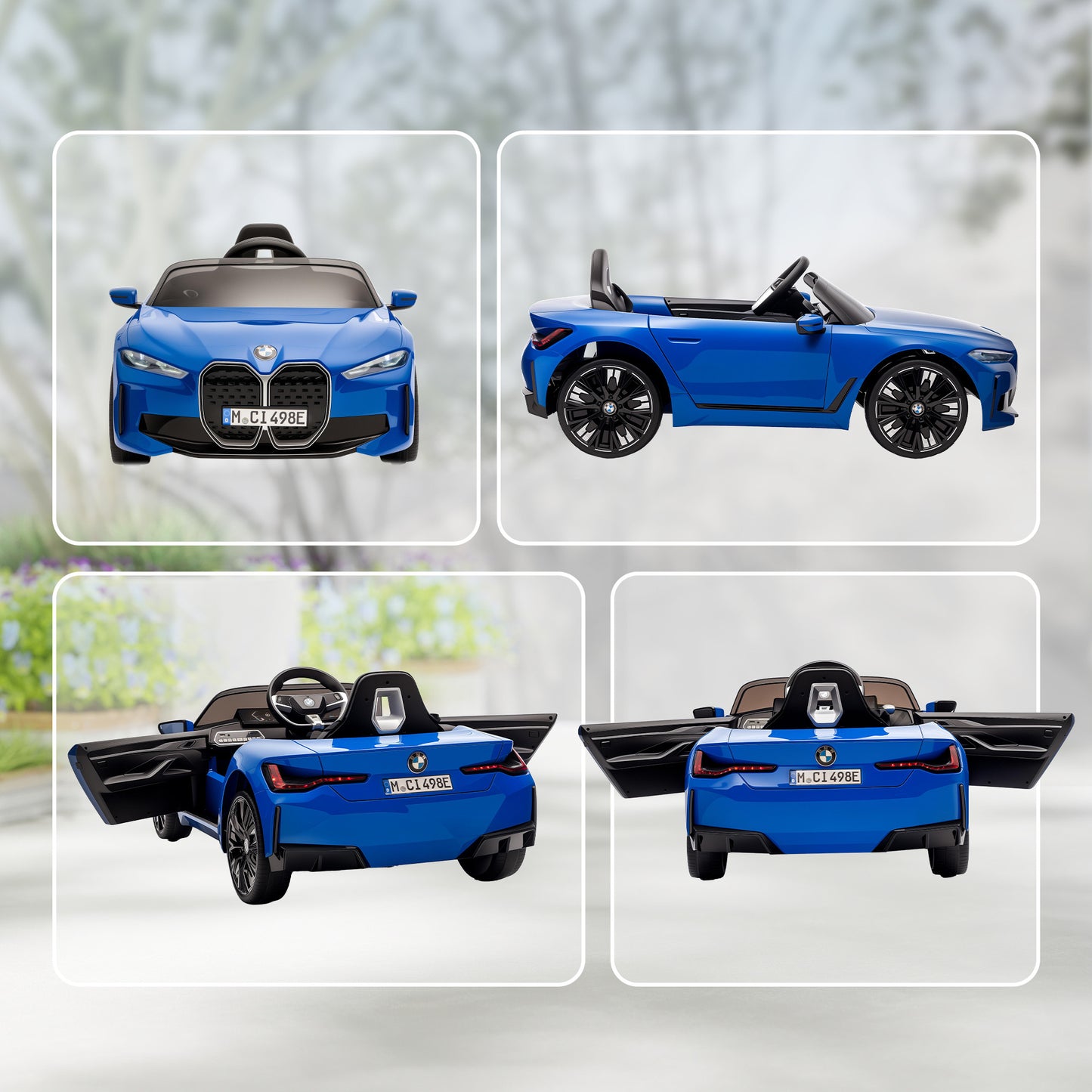 BMW i4 Licensed 12V Kids Electric Ride-On Car, Blue