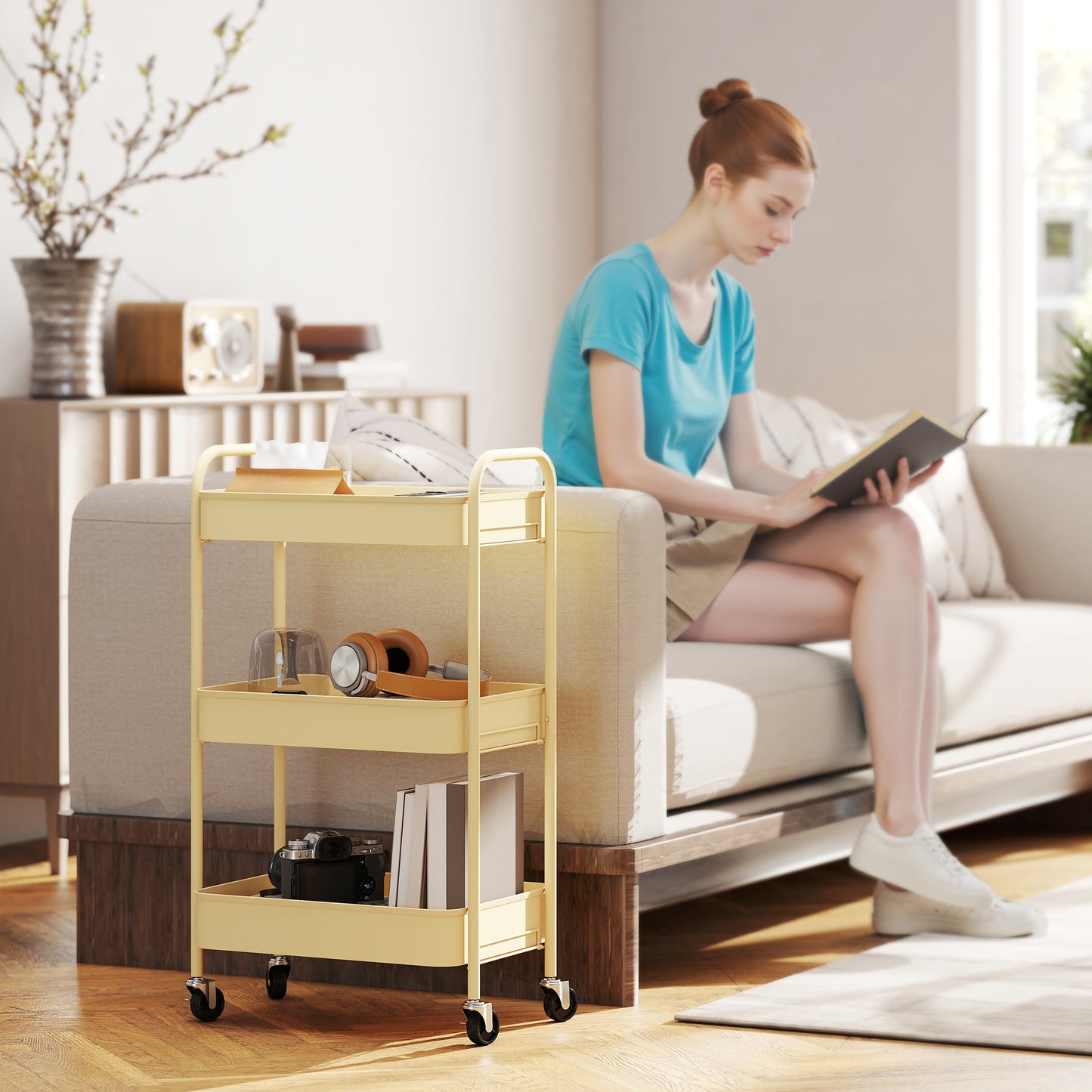 Three-Tier Steel Storage Trolley - Yellow