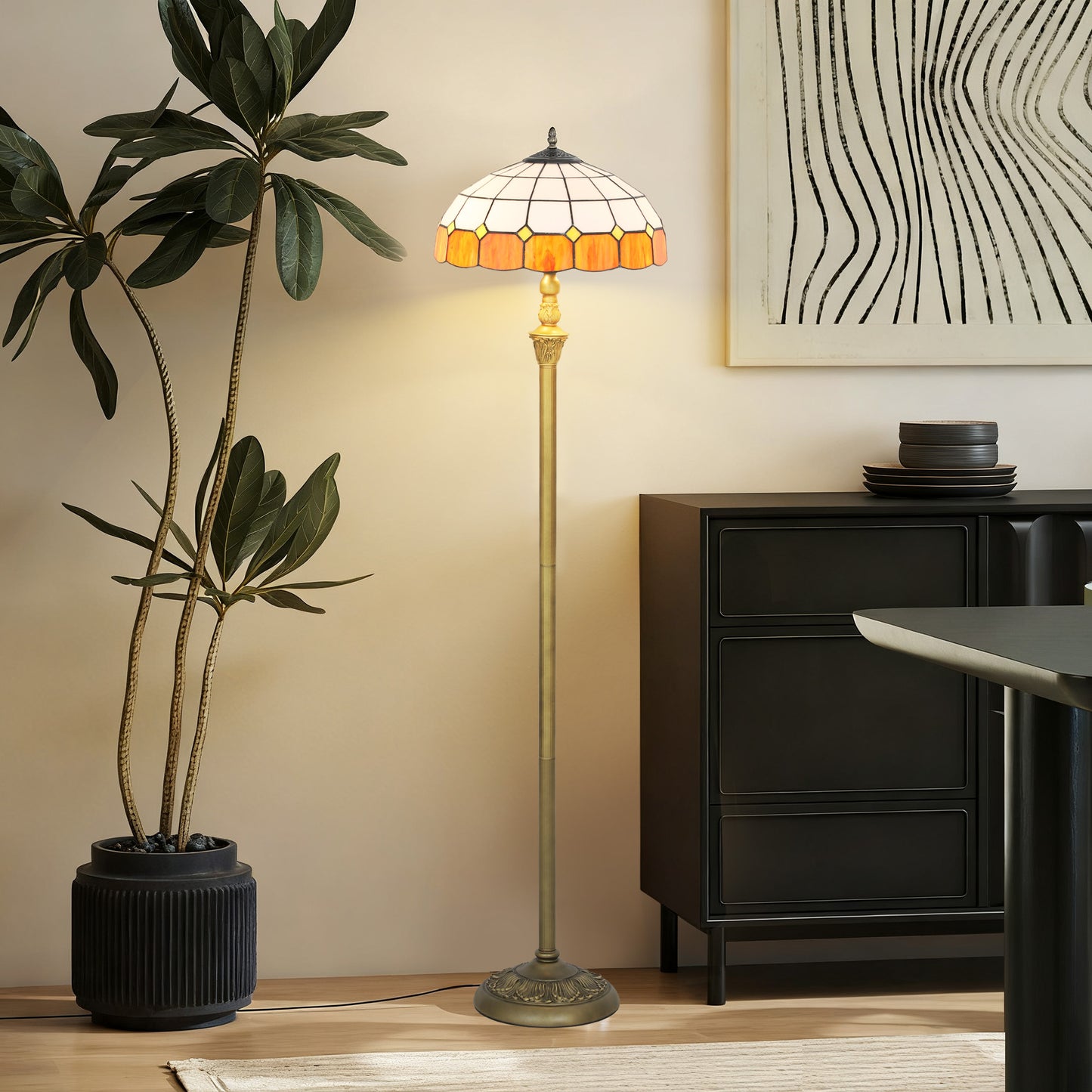 Tiffany-Style Floor Lamp with Handcrafted Stained Glass Shade